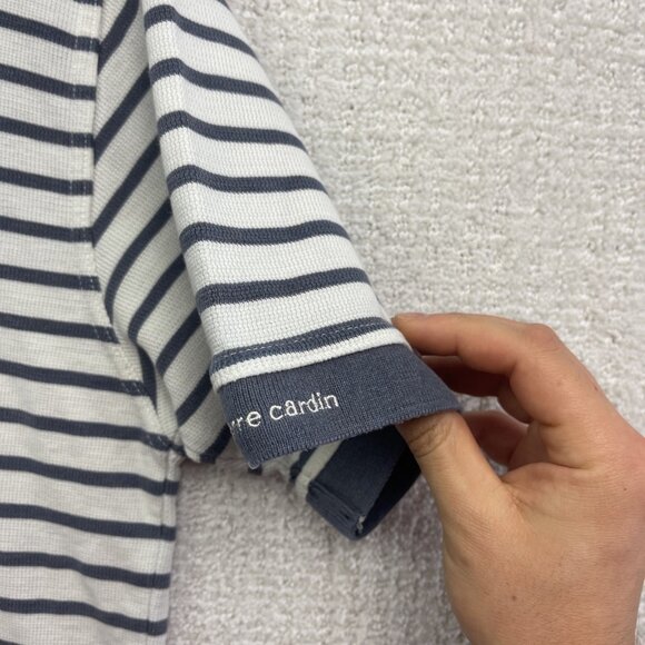 Pierre Cardin Shirt Mens Size Medium Blue Striped Short Sleeve Polo Rugby - Picture 13 of 16